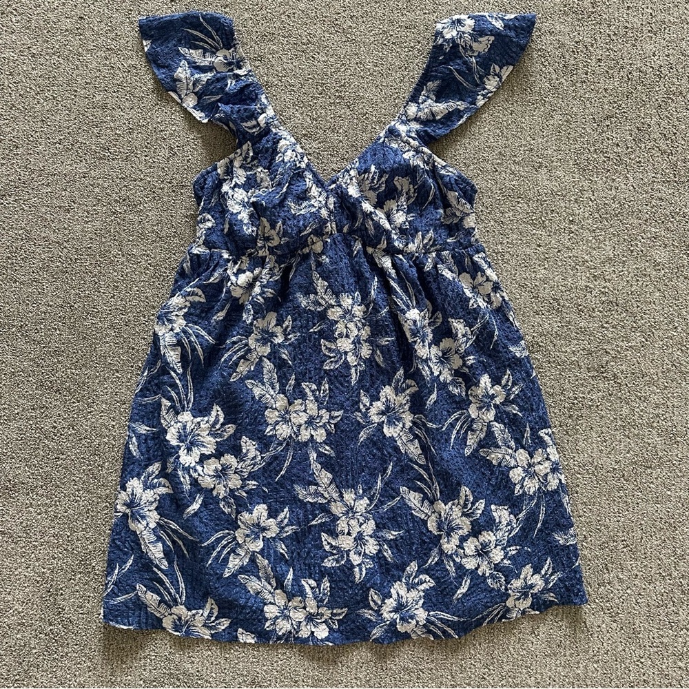 American Eagle Hawaiian Cut Out Back Crinkle Mini Dress Blue Large